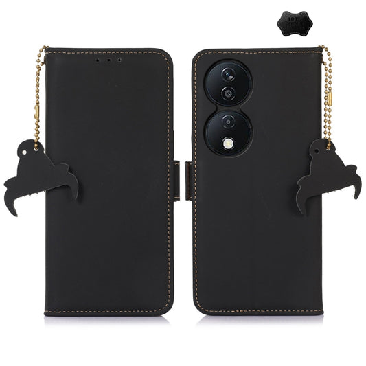 For Honor X7b Genuine Leather Magnetic RFID Leather Phone Case(Black) - Honor Cases by buy2fix | Online Shopping UK | buy2fix
