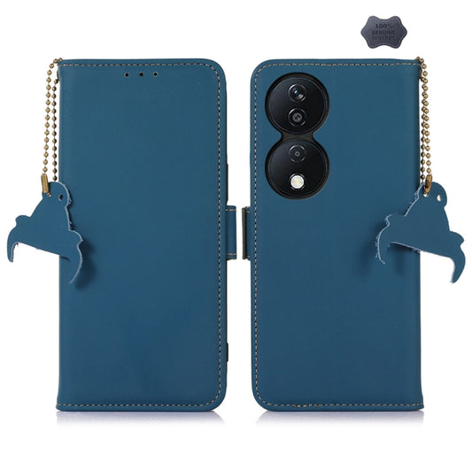 For Honor X7b Genuine Leather Magnetic RFID Leather Phone Case(Blue) - Honor Cases by buy2fix | Online Shopping UK | buy2fix