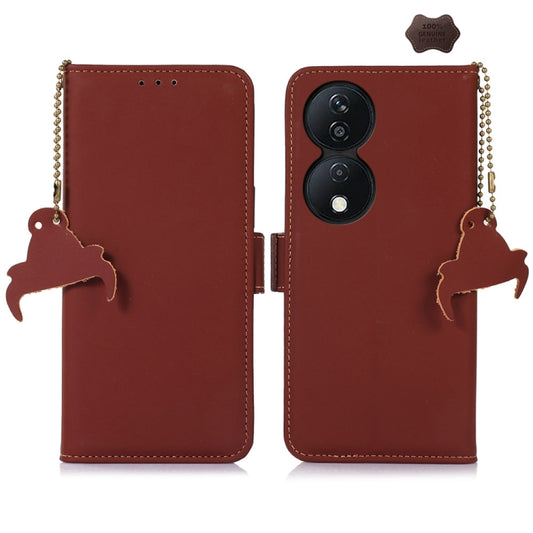 For Honor X7b Genuine Leather Magnetic RFID Leather Phone Case(Coffee) - Honor Cases by buy2fix | Online Shopping UK | buy2fix