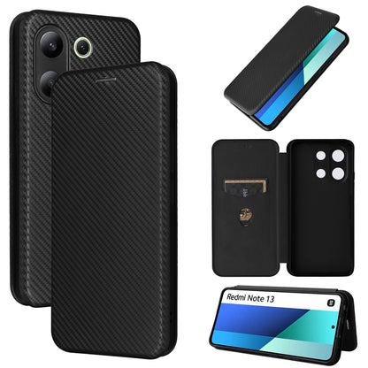 For Xiaomi Redmi Note 13 4G Carbon Fiber Texture Flip Leather Phone Case(Black) - Note 13 Cases by buy2fix | Online Shopping UK | buy2fix