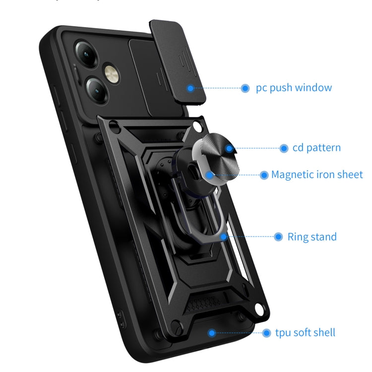 For Motorola Moto G14 Sliding Camera Cover Design TPU Hybrid PC Phone Case(Black) - Motorola Cases by buy2fix | Online Shopping UK | buy2fix