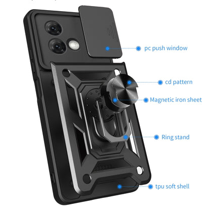 For Motorola Moto G84 Sliding Camera Cover Design TPU Hybrid PC Phone Case(Blue) - Motorola Cases by buy2fix | Online Shopping UK | buy2fix