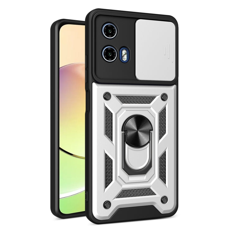 For Motorola Moto G04 / G24 Sliding Camera Cover Design TPU Hybrid PC Phone Case(Silver) - Motorola Cases by buy2fix | Online Shopping UK | buy2fix