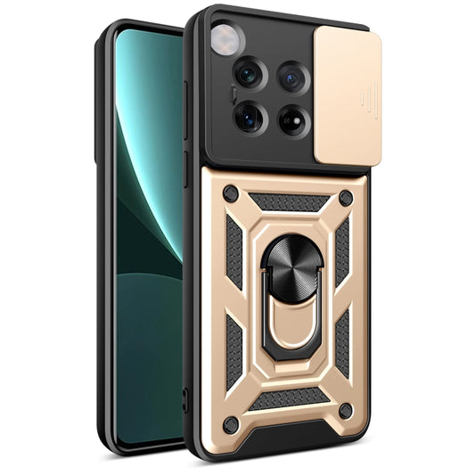 For OnePlus 12 5G Global Sliding Camera Cover Design TPU Hybrid PC Phone Case(Gold) - OnePlus Cases by buy2fix | Online Shopping UK | buy2fix