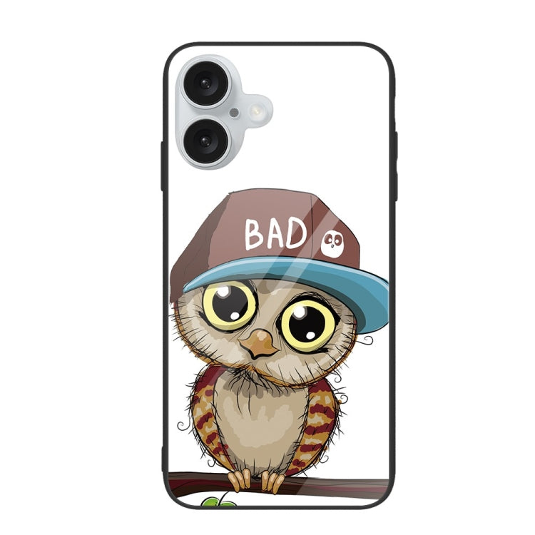 For iPhone 16 Plus Colorful Painted Glass Phone Case(Owl) - iPhone 16 Plus Cases by buy2fix | Online Shopping UK | buy2fix