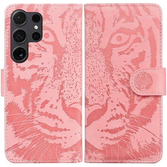 For Samsung Galaxy S24 Ultra 5G Tiger Embossing Pattern Flip Leather Phone Case(Pink)
