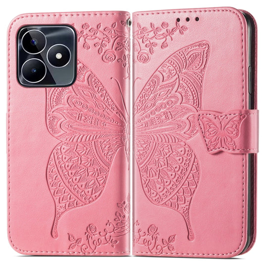 For Realme C53 Butterfly Love Flower Embossed Leather Phone Case(Pink) by buy2fix