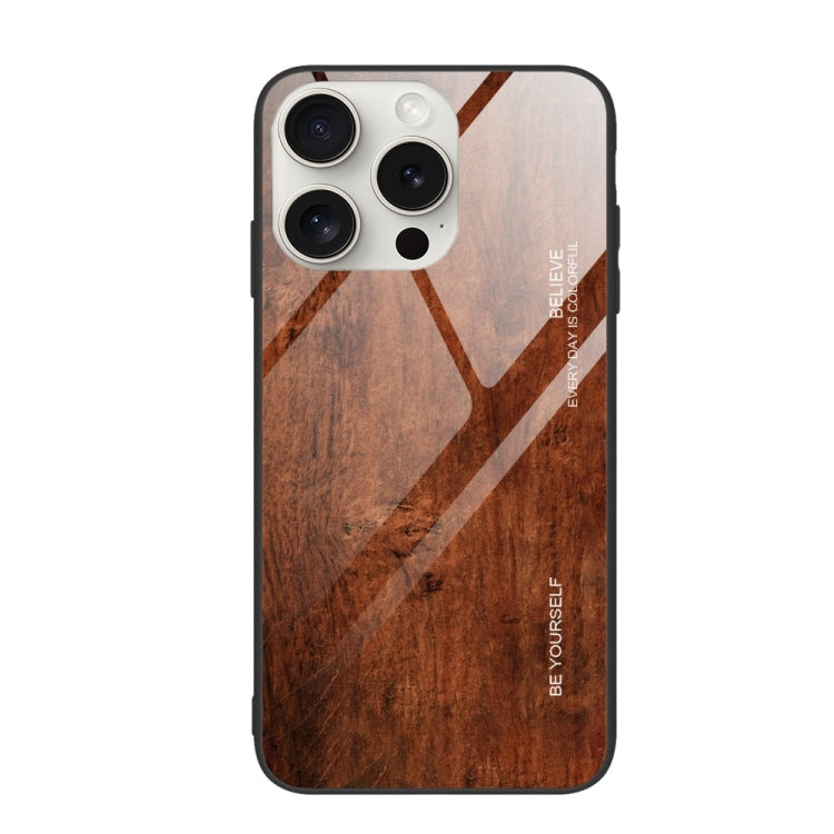 For iPhone 16 Pro Max Wood Grain Glass Phone Case(Dark Brown) - iPhone 16 Pro Max Cases by buy2fix | Online Shopping UK | buy2fix