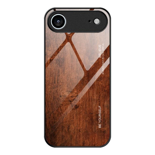 For iPhone Air Wood Grain Glass Phone Case(Dark Brown) - iPhone Air Cases by buy2fix | Online Shopping UK | buy2fix