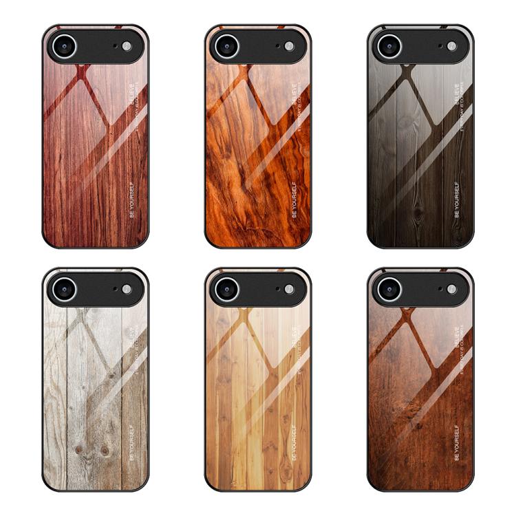 For iPhone Air Wood Grain Glass Phone Case(Coffee) - iPhone Air Cases by buy2fix | Online Shopping UK | buy2fix