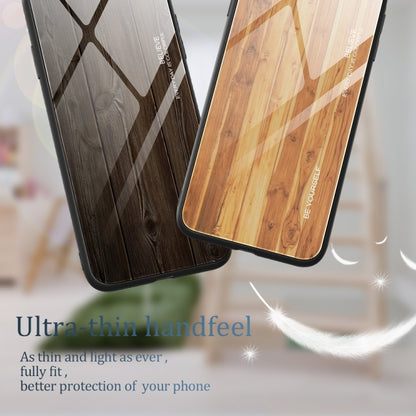 For iPhone 16 Plus Wood Grain Glass Phone Case(Black) - iPhone 16 Plus Cases by buy2fix | Online Shopping UK | buy2fix