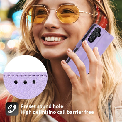 For Samsung Galaxy M55 Skin-feel Flowers Embossed Wallet Leather Phone Case(Purple) by buy2fix