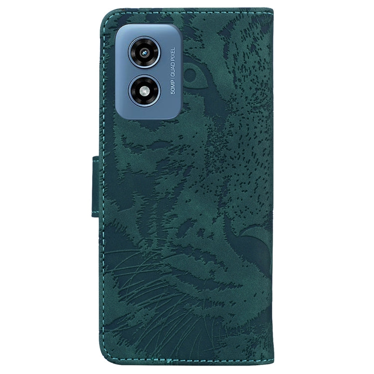 For Motorola Moto G Play 4G 2024 Tiger Embossing Pattern Flip Leather Phone Case(Green) by buy2fix