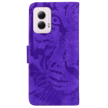 For Motorola Moto G Power 5G 2024 Tiger Embossing Pattern Leather Phone Case(Purple) - Motorola Cases by buy2fix | Online Shopping UK | buy2fix