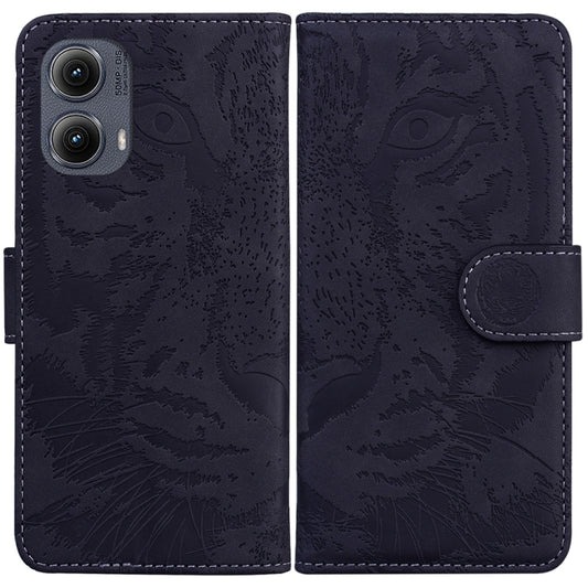 For Motorola Edge 2024 Tiger Embossing Pattern Flip Leather Phone Case(Black) by buy2fix