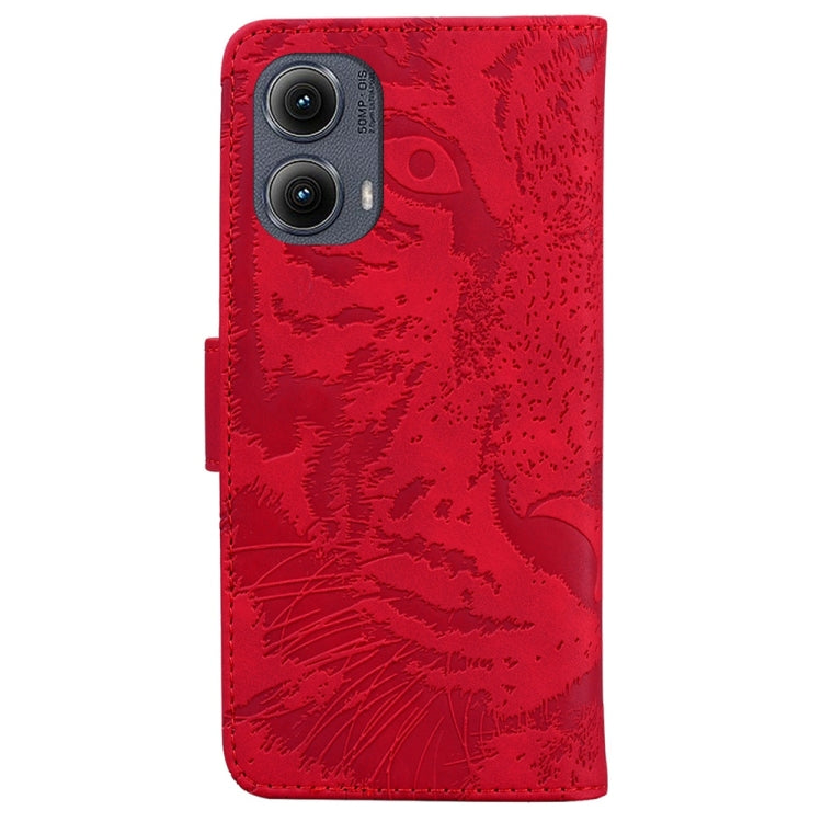 For Motorola Edge 2024 Tiger Embossing Pattern Flip Leather Phone Case(Red) by buy2fix