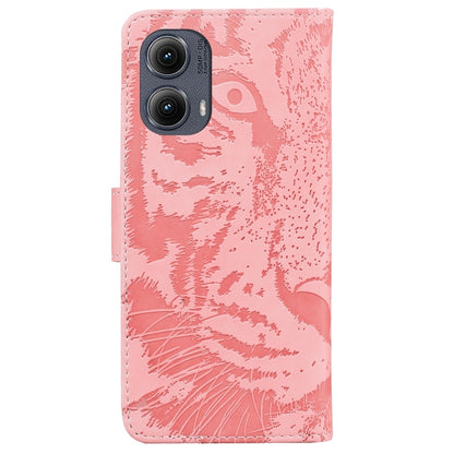 For Motorola Edge 2024 Tiger Embossing Pattern Leather Phone Case(Pink) - Motorola Cases by buy2fix | Online Shopping UK | buy2fix