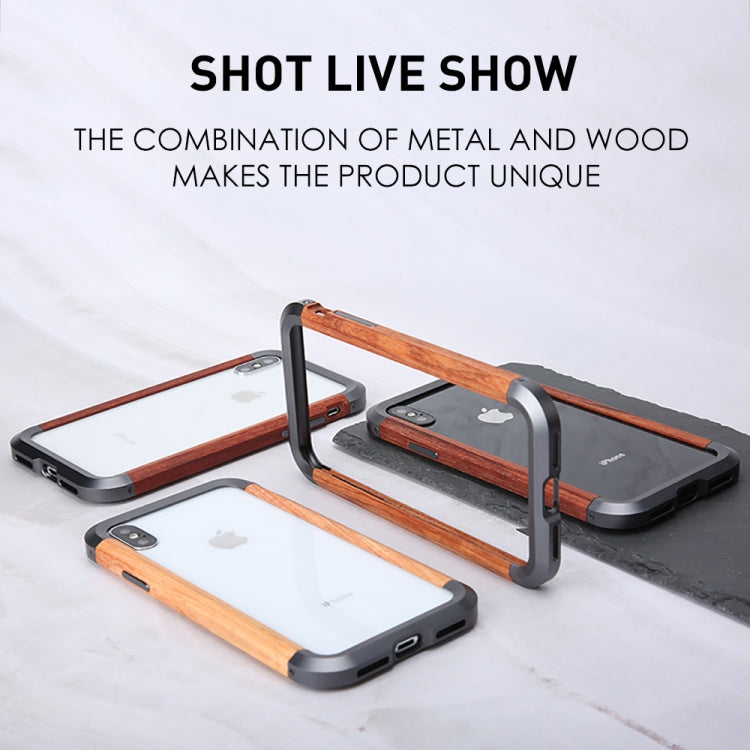 For iPhone X / XS R-JUST Metal + Wood Frame Protective Case - More iPhone Cases by R-JUST | Online Shopping UK | buy2fix