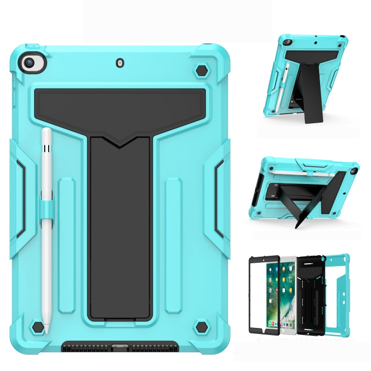For iPad 10.2 / iPad Pro 10.5 T-shaped Bracket Contrast Color Shockproof PC + Silicone Flat Protective Case(Mint Green+Black) - iPad 10.2 Cases by buy2fix | Online Shopping UK | buy2fix