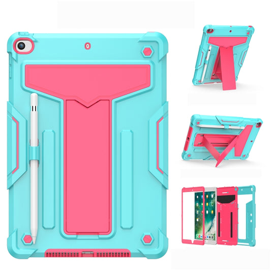 For iPad 10.2 / iPad Pro 10.5 T-shaped Bracket Contrast Color Shockproof PC + Silicone Flat Protective Case(Mint Green+Rose Red) - iPad 10.2 Cases by buy2fix | Online Shopping UK | buy2fix