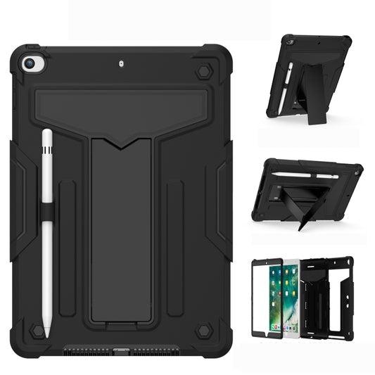For iPad 10.2 / iPad Pro 10.5 T-shaped Bracket Contrast Color Shockproof PC + Silicone Flat Protective Case(Black+Black) - iPad 10.2 Cases by buy2fix | Online Shopping UK | buy2fix