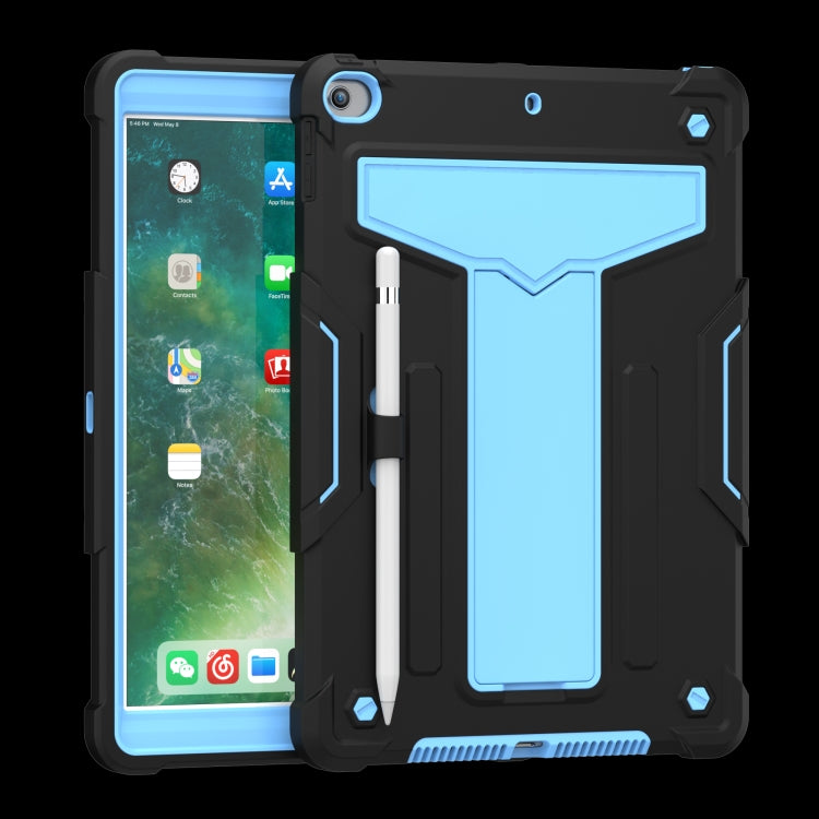 For iPad 10.2 / iPad Pro 10.5 T-shaped Bracket Contrast Color Shockproof PC + Silicone Flat Protective Case(Black+Blue) - iPad 10.2 Cases by buy2fix | Online Shopping UK | buy2fix