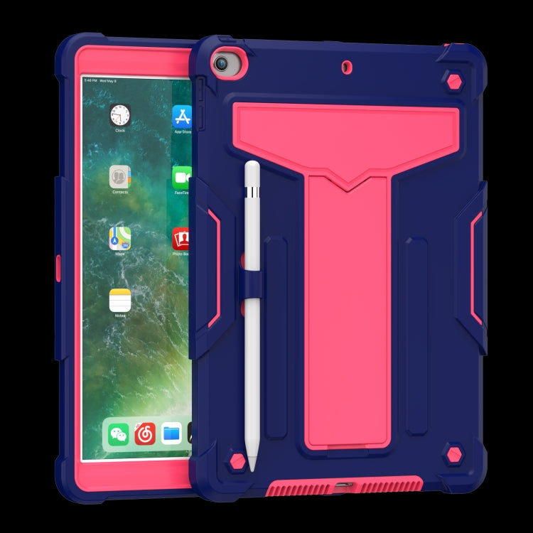 For iPad 10.2 / iPad Pro 10.5 T-shaped Bracket Contrast Color Shockproof PC + Silicone Flat Protective Case(Navy+Rose Red) - iPad 10.2 Cases by buy2fix | Online Shopping UK | buy2fix