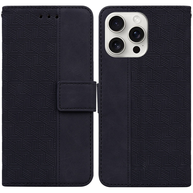 For iPhone 16 Pro Geometric Embossed Leather Phone Case(Black) - iPhone 16 Pro Cases by buy2fix | Online Shopping UK | buy2fix