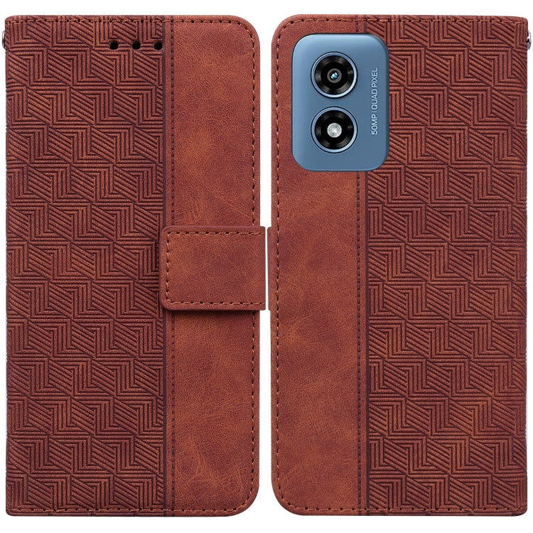 For Motorola Moto G Play 4G 2024 Geometric Embossed Leather Phone Case(Brown) - Motorola Cases by buy2fix | Online Shopping UK | buy2fix