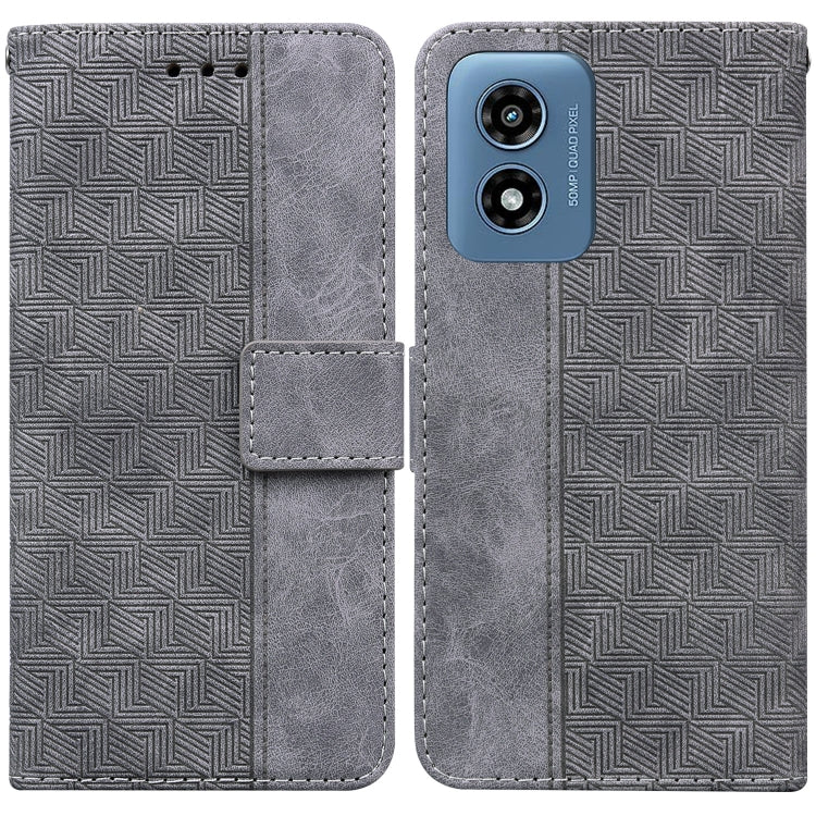 For Motorola Moto G Play 4G 2024 Geometric Embossed Leather Phone Case(Grey) - Motorola Cases by buy2fix | Online Shopping UK | buy2fix