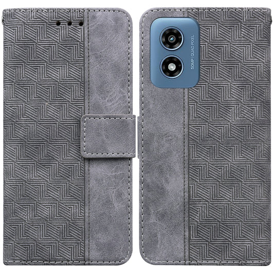 For Motorola Moto G Play 4G 2024 Geometric Embossed Leather Phone Case(Grey) - Motorola Cases by buy2fix | Online Shopping UK | buy2fix