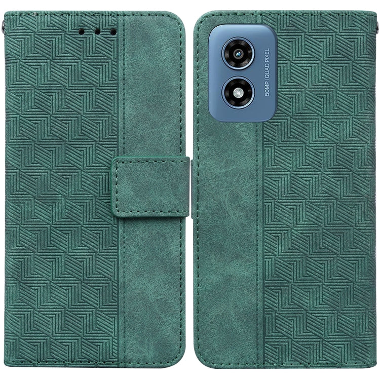 For Motorola Moto G Play 4G 2024 Geometric Embossed Leather Phone Case(Green) - Motorola Cases by buy2fix | Online Shopping UK | buy2fix