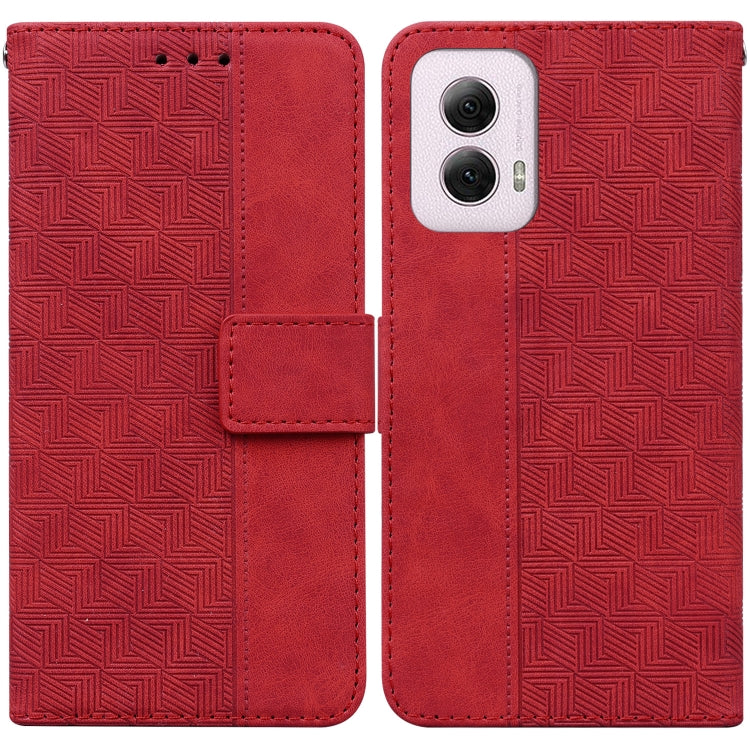 For Motorola Moto G Power 5G 2024 Geometric Embossed Leather Phone Case(Red) - Motorola Cases by buy2fix | Online Shopping UK | buy2fix