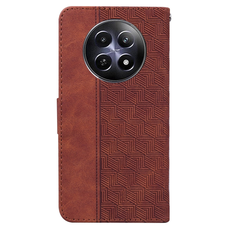 For Realme 12 5G Geometric Embossed Leather Phone Case(Brown) - Realme Cases by buy2fix | Online Shopping UK | buy2fix