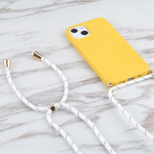For iPhone 16 Pro Max Wheat Straw TPU Shockproof Phone Case with Neck Lanyard(Yellow) by buy2fix
