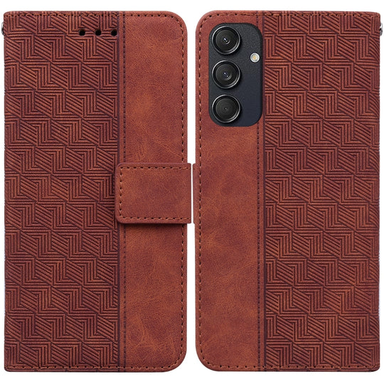 For Samsung Galaxy M55 Geometric Embossed Leather Phone Case(Brown)