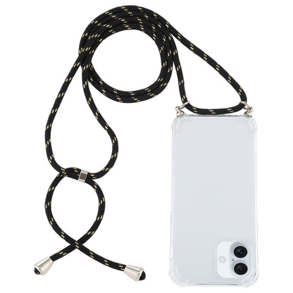 For iPhone 16 Four-Corner Shockproof Transparent TPU Case with Lanyard(Black Gold) by buy2fix