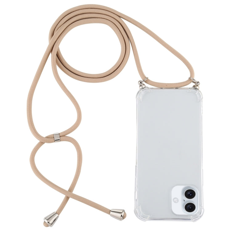 For iPhone 16 Four-Corner Shockproof Transparent TPU Case with Lanyard(Gold) - iPhone 16 Cases by buy2fix | Online Shopping UK | buy2fix