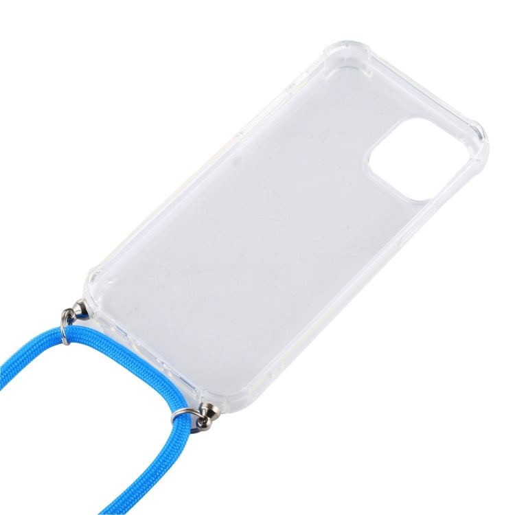 For iPhone 16 Four-Corner Shockproof Transparent TPU Case with Lanyard(Purple Blue Yellow) by buy2fix