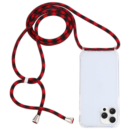 For iPhone 16 Pro Max Transparent Acrylic Airbag Shockproof Phone Protective Case with Lanyard(Red Black) - iPhone 16 Pro Max Cases by buy2fix | Online Shopping UK | buy2fix