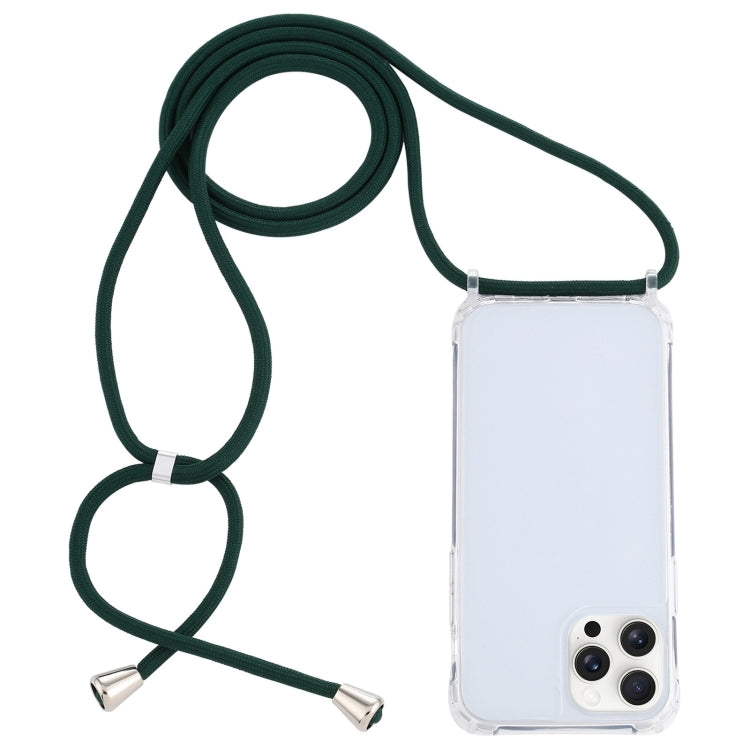 For iPhone 16 Pro Transparent Acrylic Airbag Shockproof Phone Protective Case with Lanyard(Dark Green) - iPhone 16 Pro Cases by buy2fix | Online Shopping UK | buy2fix