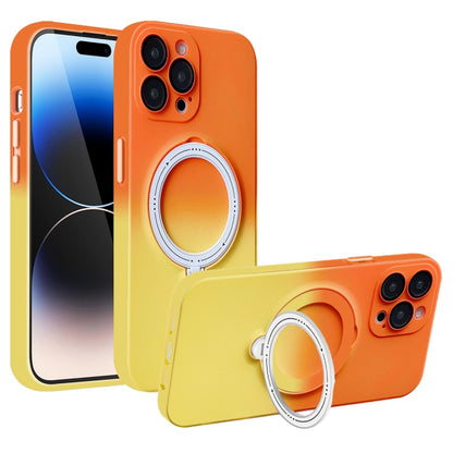 For iPhone 14 Pro Max MagSafe Holder Gradient TPU Phone Case(Orange Yellow) - iPhone 14 Pro Max Cases by buy2fix | Online Shopping UK | buy2fix