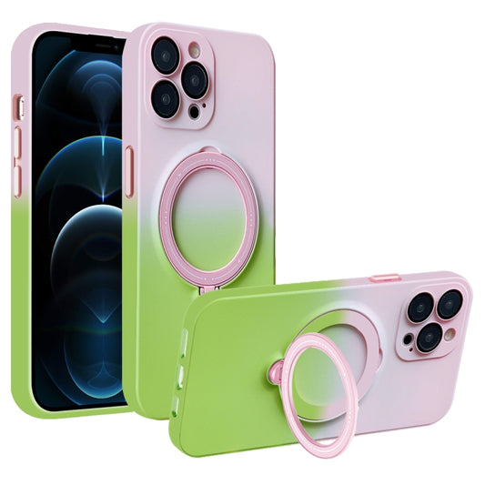 For iPhone 12 Pro Max MagSafe Holder Gradient TPU Phone Case(Pink Green) - iPhone 12 Pro Max Cases by buy2fix | Online Shopping UK | buy2fix