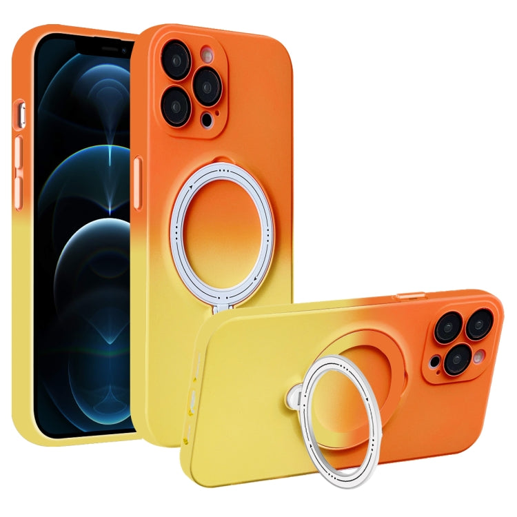 For iPhone 12 Pro MagSafe Holder Gradient TPU Phone Case(Orange Yellow) - iPhone 12 / 12 Pro Cases by buy2fix | Online Shopping UK | buy2fix