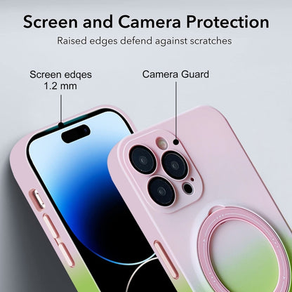 For iPhone 12 Pro Max MagSafe Holder Gradient TPU Phone Case(Pink Green) - iPhone 12 Pro Max Cases by buy2fix | Online Shopping UK | buy2fix