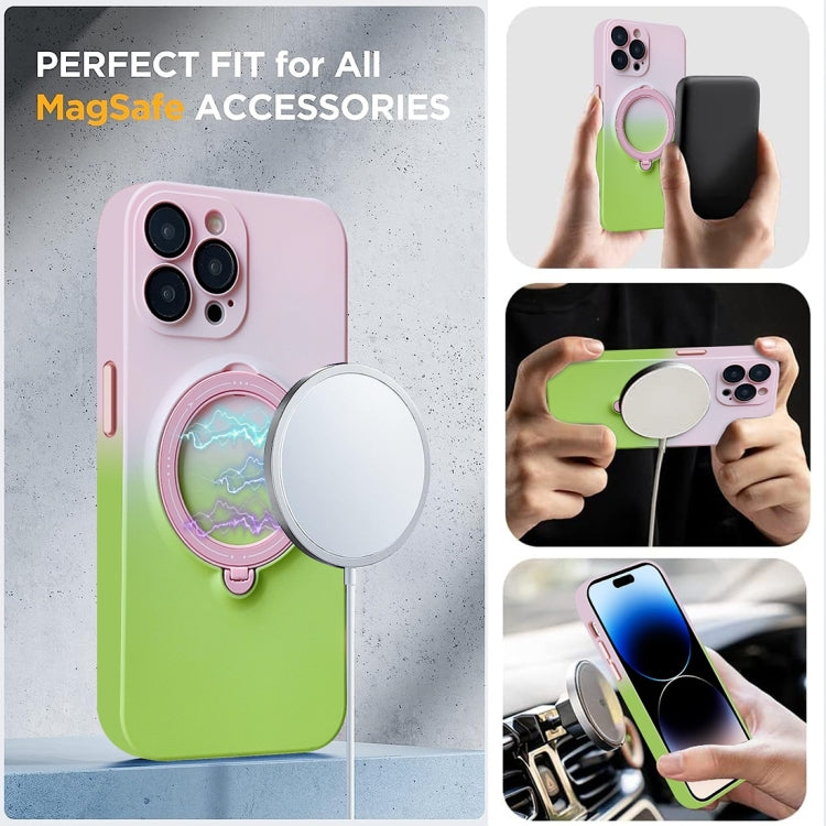 For iPhone 12 Pro Max MagSafe Holder Gradient TPU Phone Case(Pink Green) - iPhone 12 Pro Max Cases by buy2fix | Online Shopping UK | buy2fix