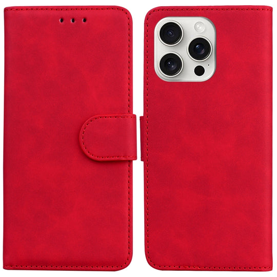 For iPhone 16 Pro Max Skin Feel Pure Color Flip Leather Phone Case(Red)