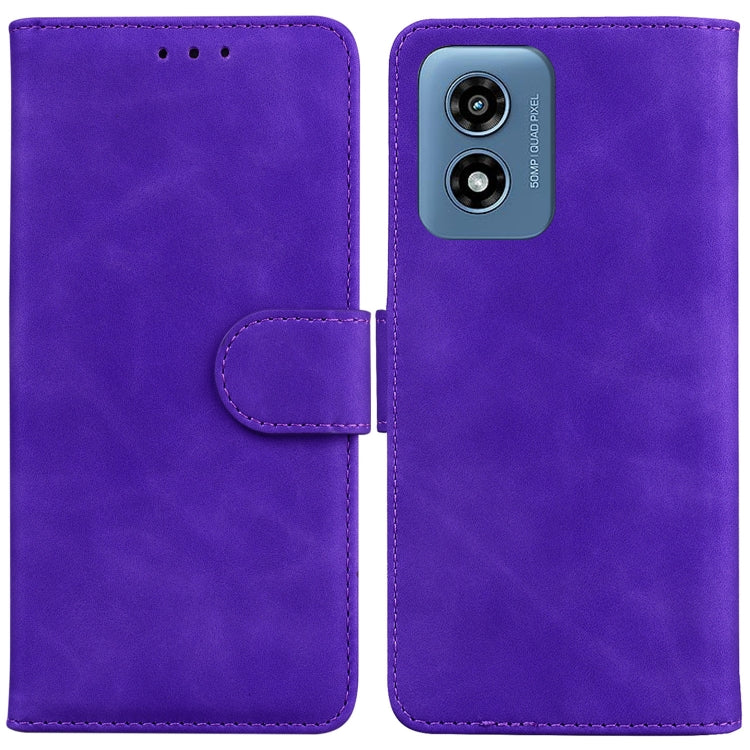 For Motorola Moto G Play 4G 2024 Skin Feel Pure Color Flip Leather Phone Case(Purple) - Motorola Cases by buy2fix | Online Shopping UK | buy2fix