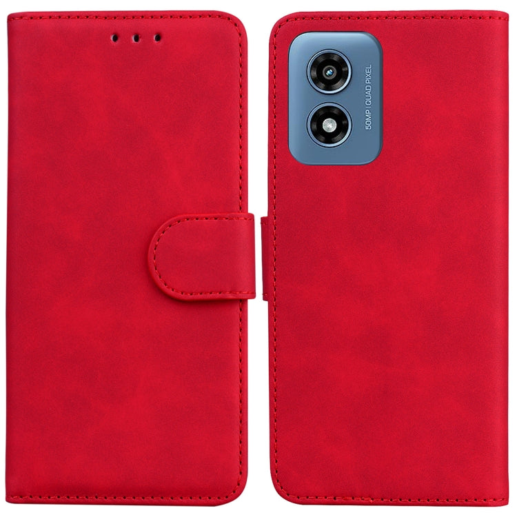 For Motorola Moto G Play 4G 2024 Skin Feel Pure Color Flip Leather Phone Case(Red) - Motorola Cases by buy2fix | Online Shopping UK | buy2fix