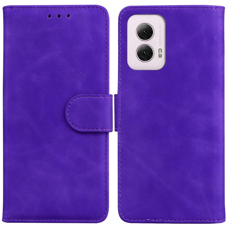 For Motorola Moto G Power 5G 2024 Skin Feel Pure Color Flip Leather Phone Case(Purple) - Motorola Cases by buy2fix | Online Shopping UK | buy2fix